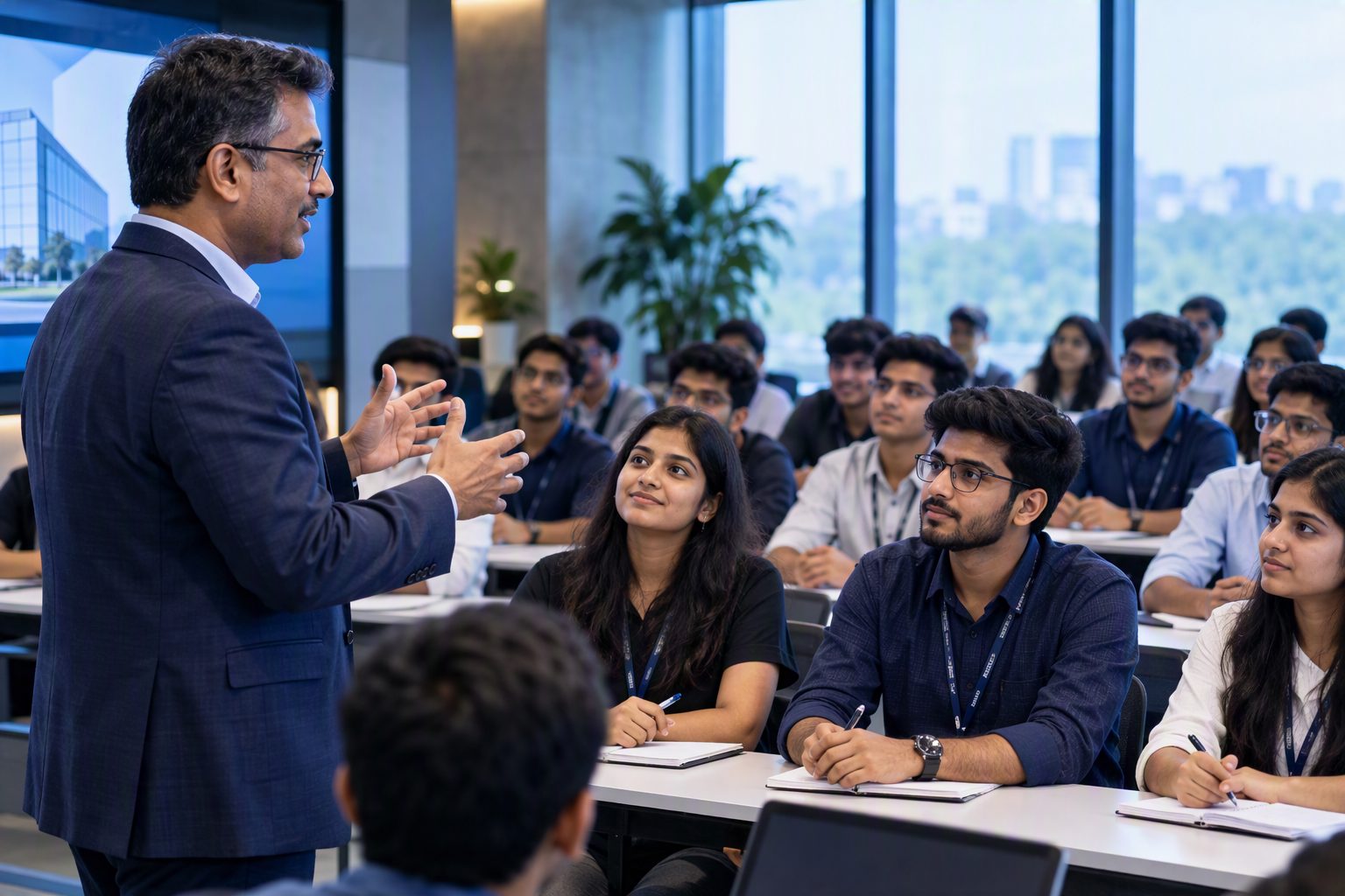 Industry professional speaking to a class of engineering students
