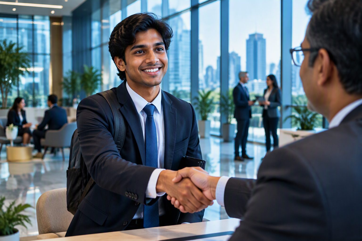 Young graduate shaking hands with an interviewer